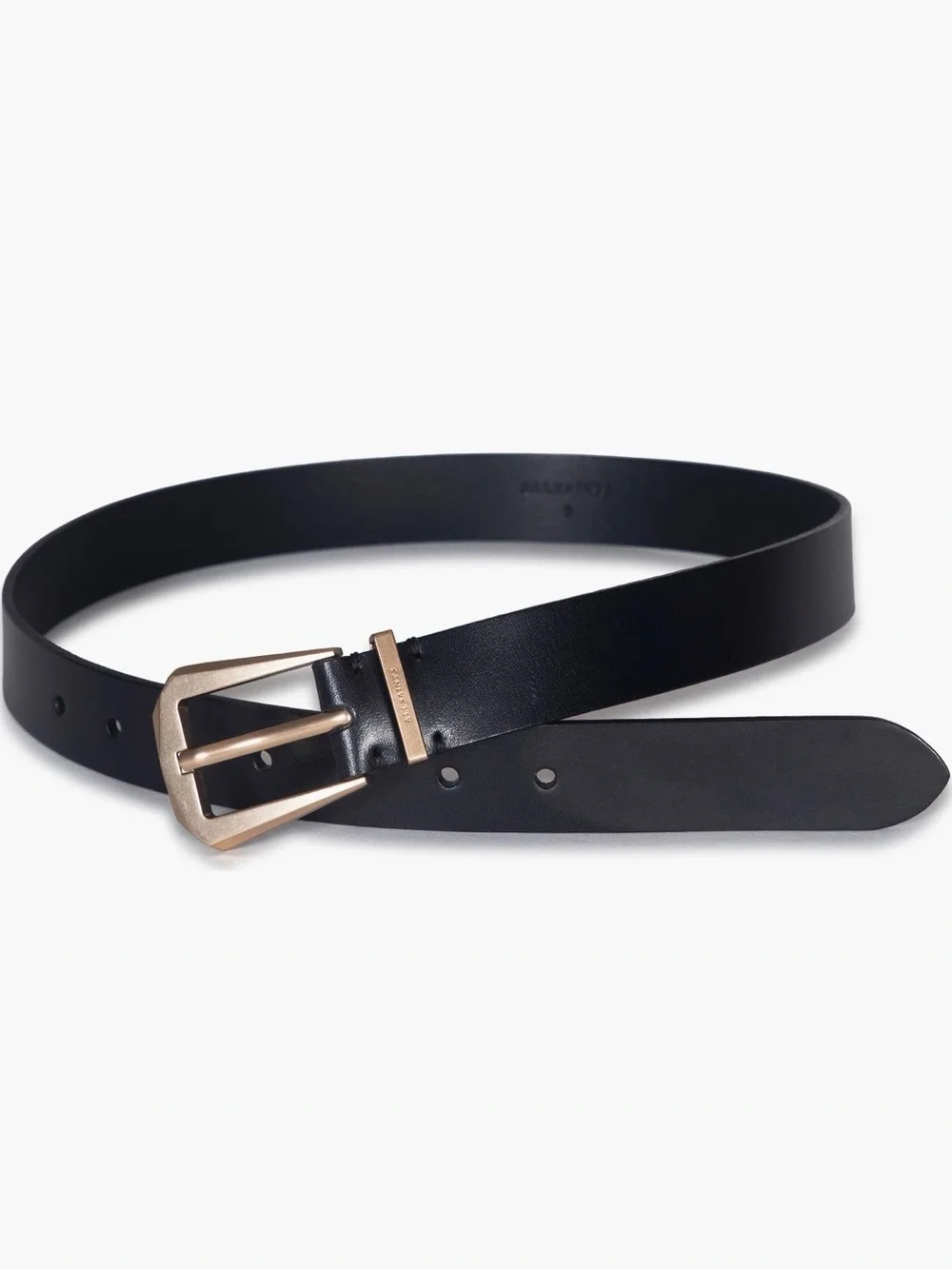 AllSaints Black Genuine Leather Belt Strap 30mm western hex belt